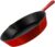 GRAND FEU Sartén de hierro fundido esmaltado con mango – Sartén Antiadherente práctica, duradera y elegante para todo tipo de parrillas, hornos, placas de inducción o placas de gas – Ø25cm, Rojo