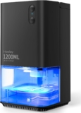Deshumidificador 1200ML, Heelay® Deshumidificador Eléctrico Bajo Consumo Silencioso 7 LED Colores Portátil Apagado Automático Descongelación Automático Baño Dormitorio Oficina RV Negro