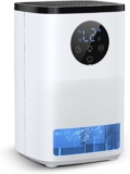 Deshumidificador 1600 ml, Deshumidificadores de Humedad Silencioso Bajo Consumo, Modo Dormir, Apagado Automático, Temporizador 24H, Descongelación Automática, Luz Ambiental para Hogar