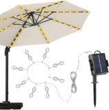 Patio Solar Umbrella Light, Waterproof Deck String Lamp, 8-Mode Led Lighting, Energy-Efficient & Usb Rechargeable, Outdoor Garden & Pool Use, 2.68×2.68×0.95 Inches, Warm White, 1 Pack