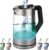 Hervidor de agua de cristal de 1,7 litros, 2200 W, acero inoxidable con selección de temperatura, 100% libre de BPA, función de mantenimiento del calor, iluminación LED en cambio de color, ajuste de